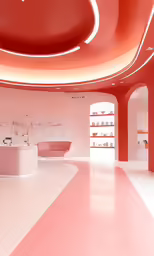 a modern beauty salon with white and pink accents