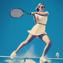 a woman in a short skirt and high heels plays tennis