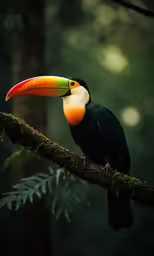 a colorful, toucan - colored bird is perched on a tree limb