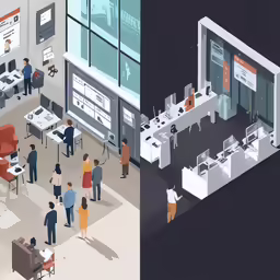 an image of a small room that shows two different areas