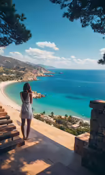 woman in white dress taking pictures overlooking the water