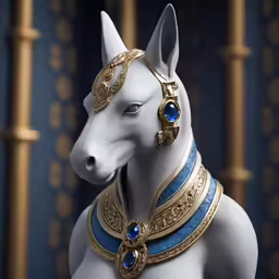 white figurine with gold and blue detail in a room