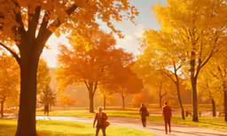 three people walking in an autumn park