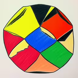 a drawing of a stylized, geometric, circle - like object,a colorful drawing of a diamond in various colors,a drawing of a colorful geometric design,a colored piece of paper with lines on it,a pencil drawing of a colorful piece of art