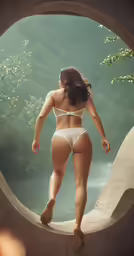 a woman in lingerie standing in front of an arch