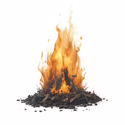 a fire blazing with lots of black charcoal