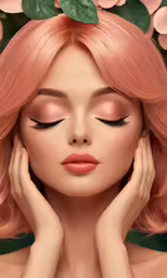 an illustration of a pink woman with flowers in her hair