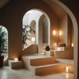 two planters on either side of an arch in a room