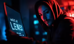 a man is sitting on a computer in the dark