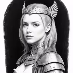 a beautiful young lady dressed in armor is posed for a photo