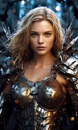 a woman wearing armor posing for the camera