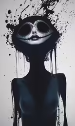 a photo of an alien girl with paint drops over her