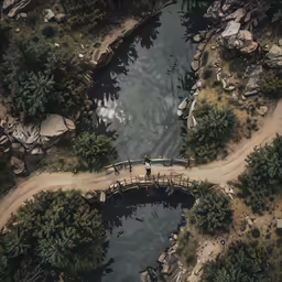 a man walking across a bridge over a river