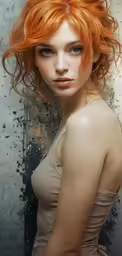 red haired girl with artistic makeup and large curls