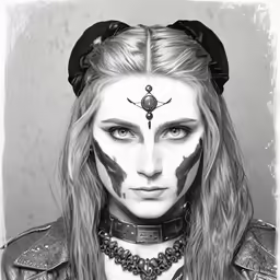 a woman with makeup in black and white