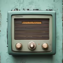 an old blue radio with the word bniellous written on it