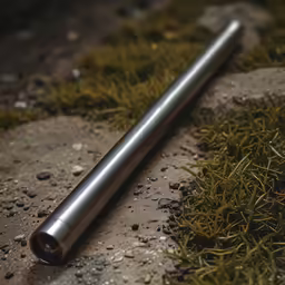 an open metal pole lying on top of some green grass