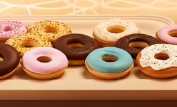 a tray with many colorful donuts in it