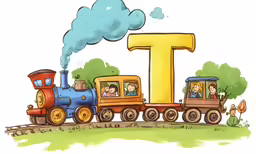 cartoon image of children riding a train near the number one