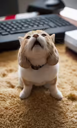 a cat sitting next to a computer keyboard