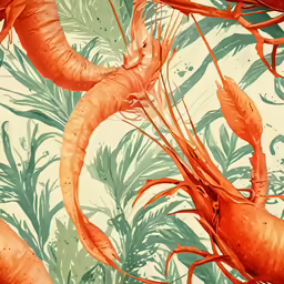 carrots and palm leaves spread out on a bright wallpaper pattern