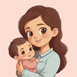 the mother holding her baby and smiling