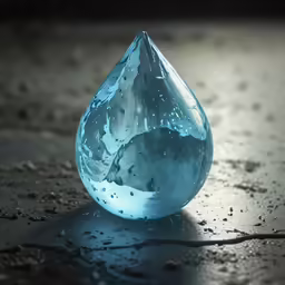 a very beautiful blue drop of water on a table