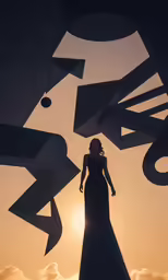 woman standing in front of the sun and various shapes