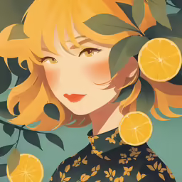 a young girl is holding lemons on her head