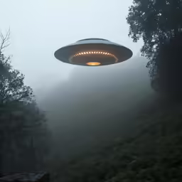 an object that is flying over some trees