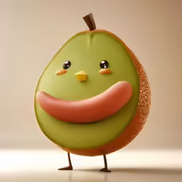 a piece of art depicting an orange with a big red nose