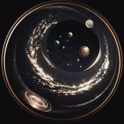an overhead view of planets and their rings in a glass plate