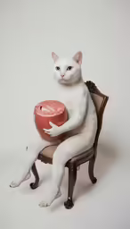 a cat sitting in a chair with an object
