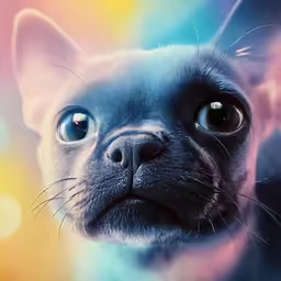 a close up shot of a black cat with big eyes