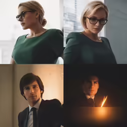 two photos of people with glasses in front of a window