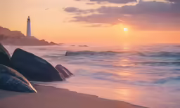 the sunset behind the ocean waves at the coast