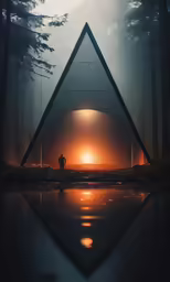the triangle has a reflection on the water