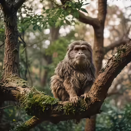 a small brown monkey sitting on a tree branch