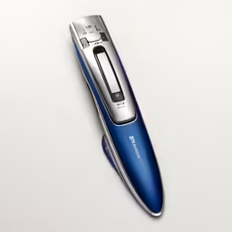 a close up shot of a blue electric toothbrush