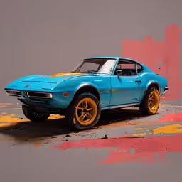 an old blue sports car parked by a red wall,an old blue sports car sitting on a city street