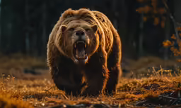 a bear is walking through the woods and looking at the camera