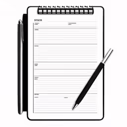 a clipboard with a pen and notepad on it