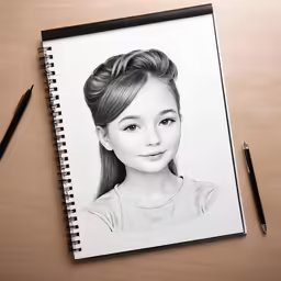a pencil drawing of a young girl with a long hair and a bun in her hair