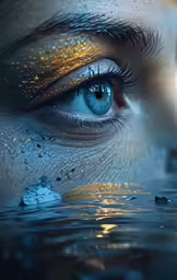 womans eyes and the body reflecting them on water