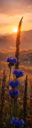 there is a plant with flowers near the sunset