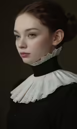 a woman with very large breast and a collar on