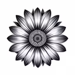 black and white image of a sunflower,the inside of an illustration shows the flower and leaves