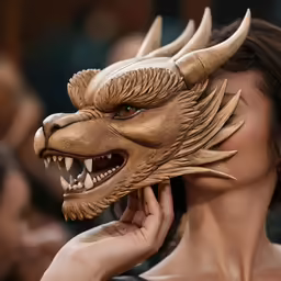 the young woman is dressed up as a demon