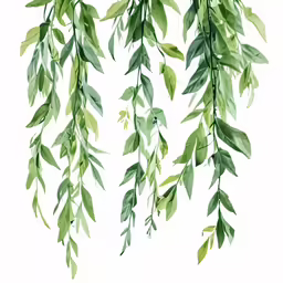 watercolor painting of branches with green leaves