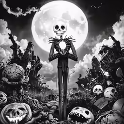 a large crowd of pumpkins with a skeleton and a monster on top